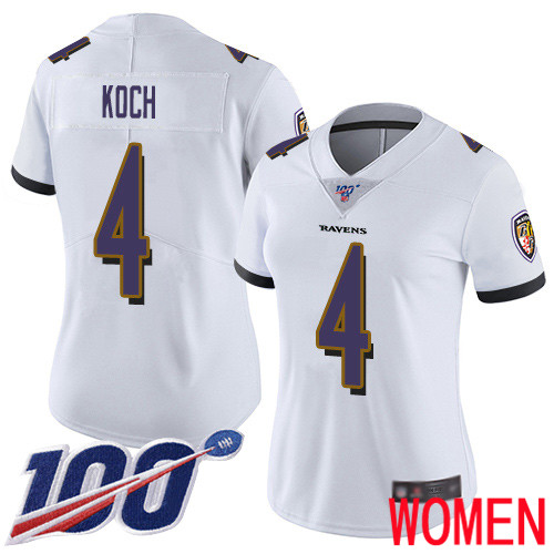 Baltimore Ravens Limited White Women Sam Koch Road Jersey NFL Football #4 100th Season Vapor Untouchable->women nfl jersey->Women Jersey